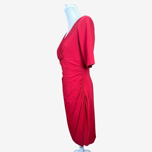 LAUREN Ralph Lauren Surplice Sheath Ruched Dress, Red, Size 10 elbow sleeves - Picture 4 of 7